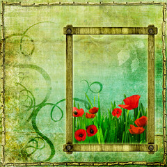 vintage background with poppy and frame