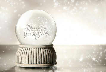 Snow globe against a silver background