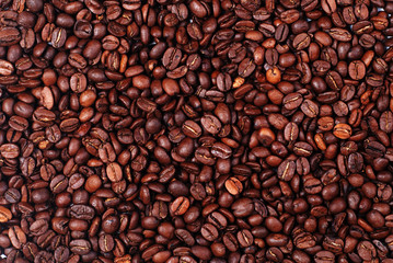 Fototapeta premium heap of burnt brown arabica coffee beans