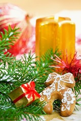 .Christmas still life with gingerbread and candle