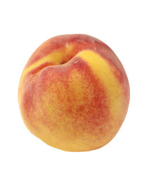 Single ripe peach isolated on a white background.