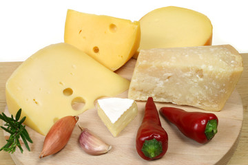 Variety of cheese: camembert and other hard cheeses