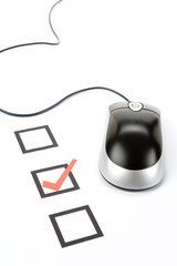 questionnaire and computer mouse, concept of online voting
