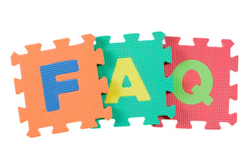 Alphabet blocks forming the letters FAQ isolated on white