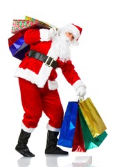 Shopping Christmas Santa. Isolated over white background.