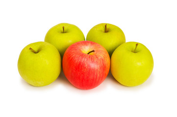 Stand out from crowd concept with apples isolated on white