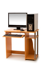 Computer  and desk isolated on the white