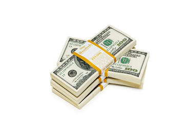 Ten thousand dollar stacks on the white