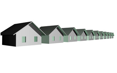 3D render of modern residential houses isolated over white