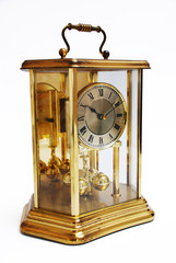 Antique rusted gold clock isolated with clipping path