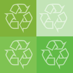 A four part recycling illustration in shades of green