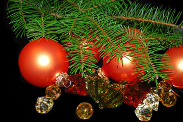 Horizontal composition with orange ornaments.