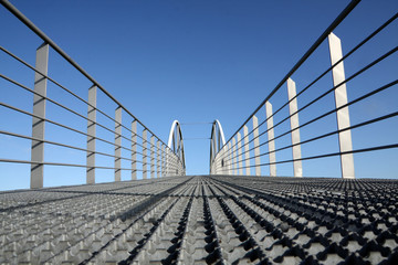 modern iron bridge, low point of view