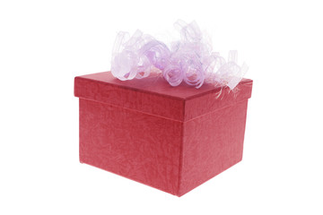 Gift Box with Curling Ribbon on White Background