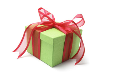 Green Gift Box with Red Bow