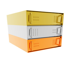 Gold Silver Bronze Server Rack Hosting boxes on White