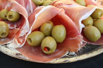 Spanish Serrano ham and olives