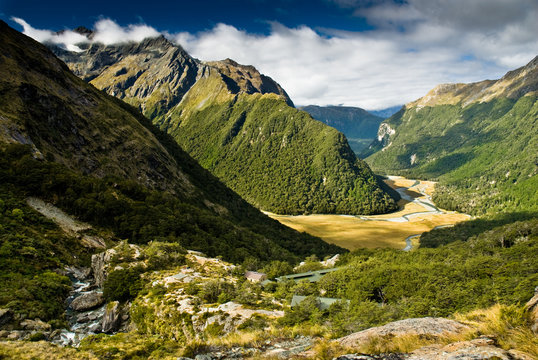 scenic view over routeburn valley