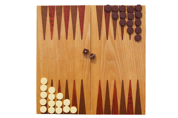 backgammon board with dice and checkers