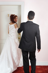 portrait of enamoured just married couple