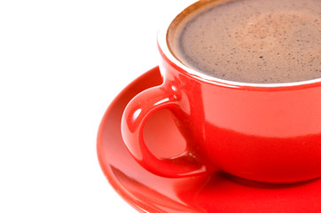 Red cup of coffee isolated on white. With space for text