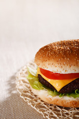 nice and simple beef cheese burger, shallow DOF