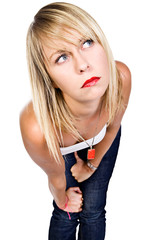 Beautiful Blonde Girl Leaning Towards Camera
