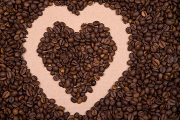 heart shape background made with coffee beans