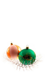 Christmas balls on white background. With space for text