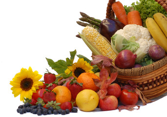 harvest- fresh fruits and vegetables in a basket