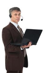 Business background: handsome businessman in a work process.