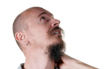 Fototapeta premium Boring young man, studio shot, isolated over white