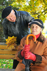 beautiful couple grandparents in park