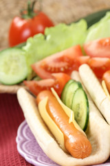 fresh and delicious hot dog with vegetables