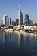 skyscrapers at financial district and Main river, Frankfurt