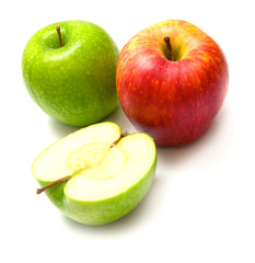 Red and green apples on the white background. Isolated.