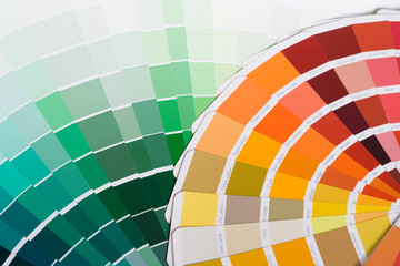 Abstract background of color swatches, color guides, close up.