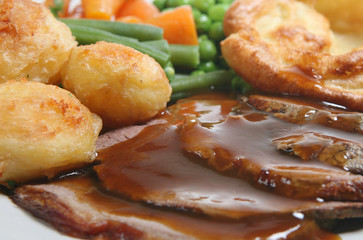 Sunday roast beef dinner with Yorkshire pudding