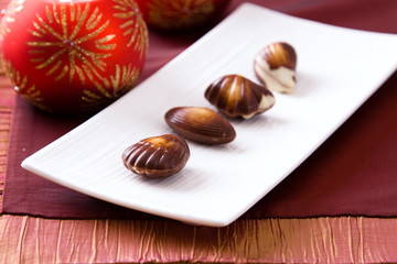 Christmas ornaments and chocolates for the holiday season