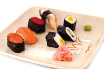 rolls of sushi on the plate. isolated