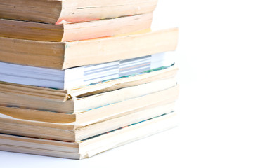 close up stack of books isolated