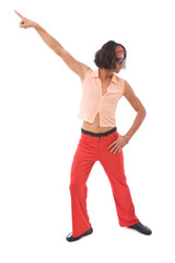 funny looking retro style man dancing on white background