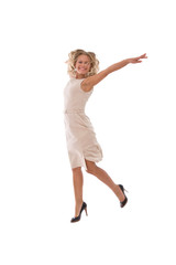 very happy businesswoman jumping high with a smile