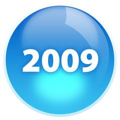 The 2009 blue button with highlight, isolated