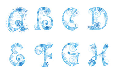 Christmas alphabet with snowflakes