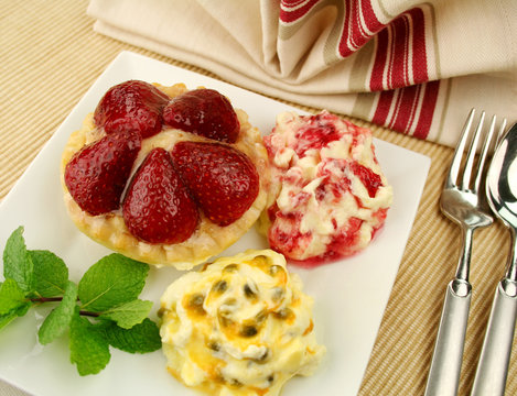 Strawberry Custard Tart With Passionfruit And Cranberry Cream