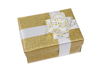 Beautiful golden gift on a over white background
