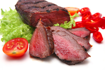 roast beef steak and vegetables