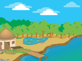 Illustration of a beach hut with a jetty