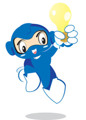 strange martian robot creature holding a light bulb